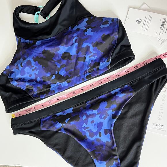Athleta Freestyle Blue Camo Bikini Top and Bottom Size Large - Picture 8 of 14